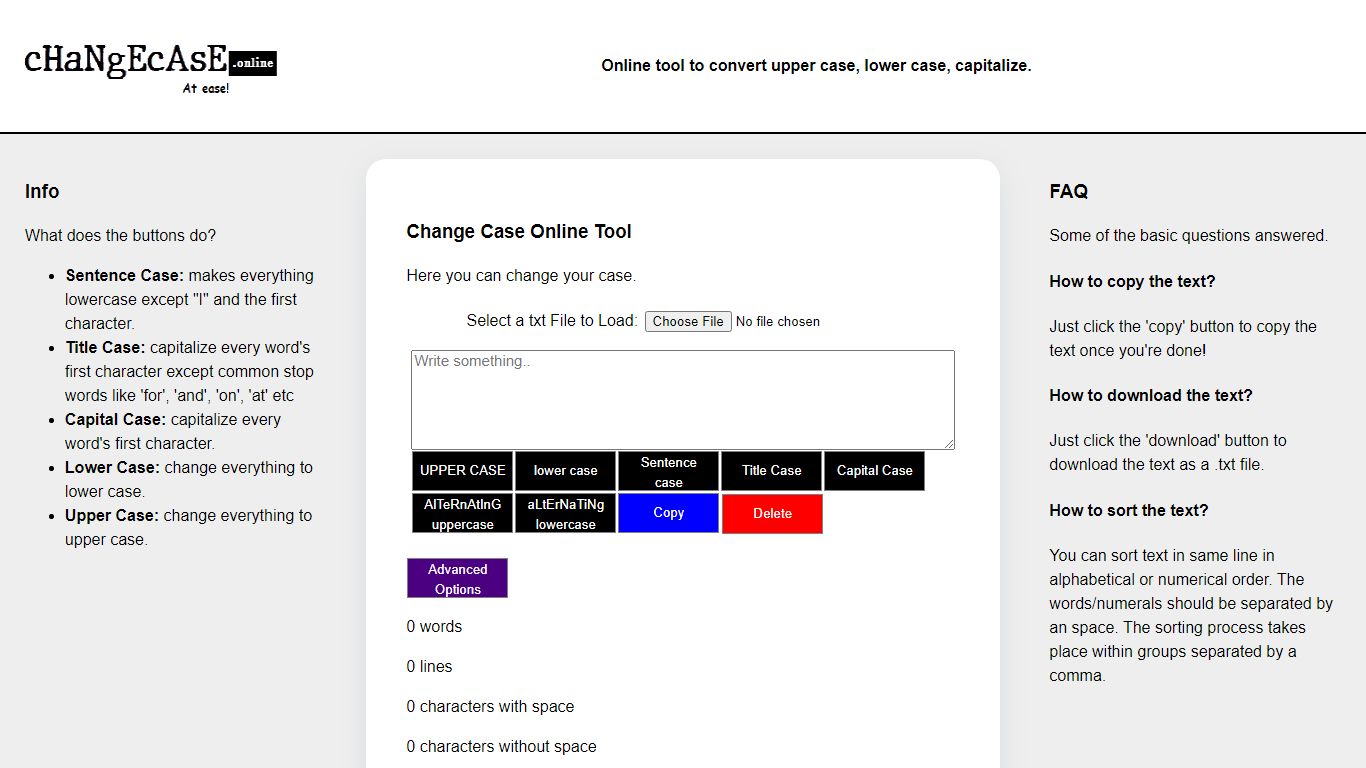 Change Case Online Easily: Uppercase, lowercase, titlecase...